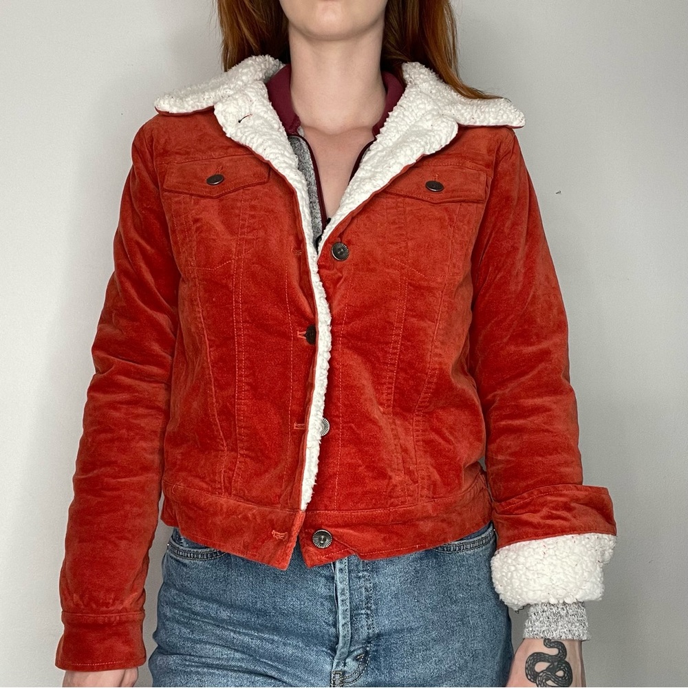 Forever 21 Orange Fuzzy Lined Button Up Winter Jacket, Women's Size Small - Picture 7 of 14